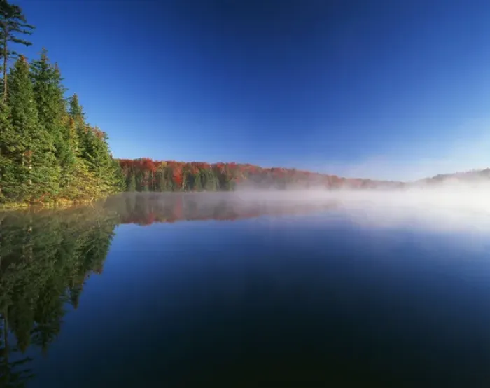 Framed Print : USA, Vermont, Adams Reservoir, Woodford State Park, Autumn trees reflected in reservoir