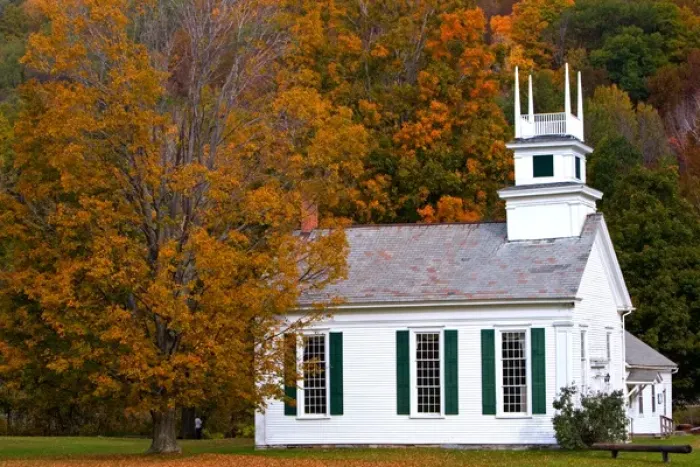 Framed Print : USA, Vermont, Arlington, Autumn view of The Chapel on the green Framed Print : USA, Vermont, Arlington, Autumn view of The Chapel on the green