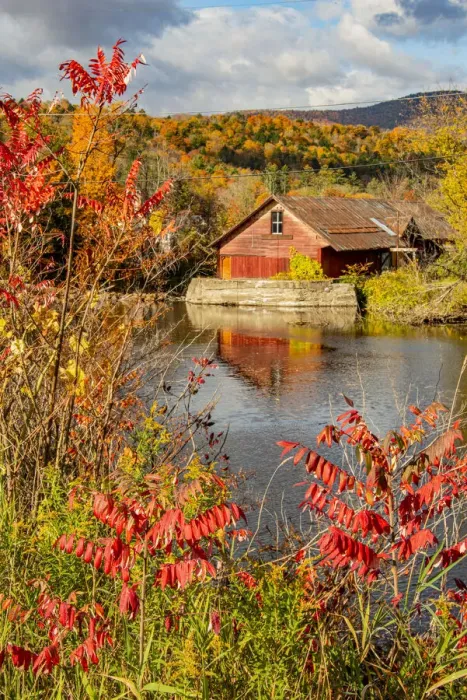 Framed Print : USA, Vermont, Moscow, mill on Little River pond there, fall foliage Framed Print : USA, Vermont, Moscow, mill on Little River pond there, fall foliage