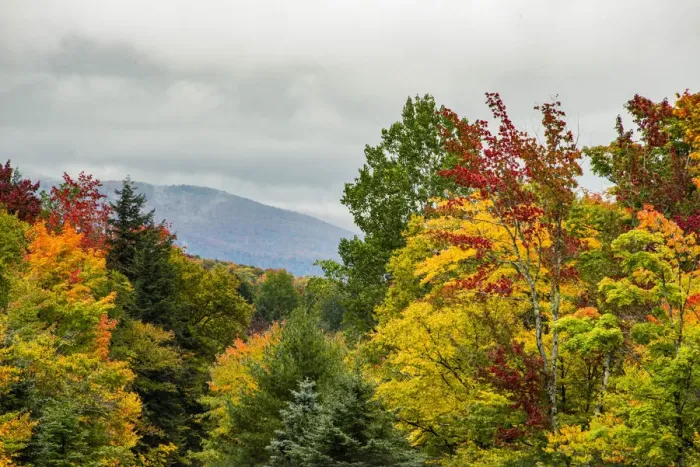 Framed Print : USA, Vermont, New England, Stowe Mt. Mansfield parking lot view with fog on mountains Framed Print : USA, Vermont, New England, Stowe Mt. Mansfield parking lot view with fog on mountains