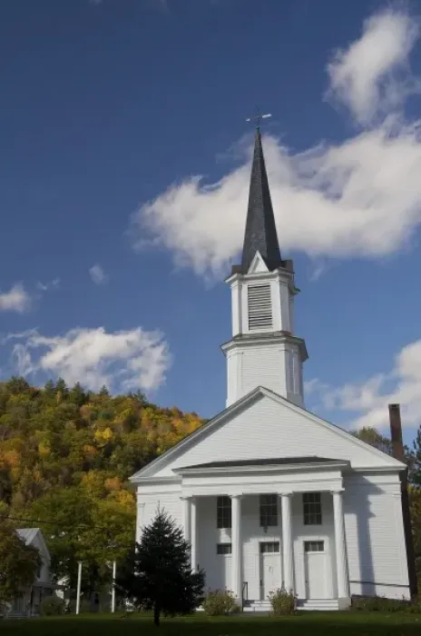 Framed Print : USA, Vermont, Sharon. A church in the small town of Sharon, Vermont, in autumn
