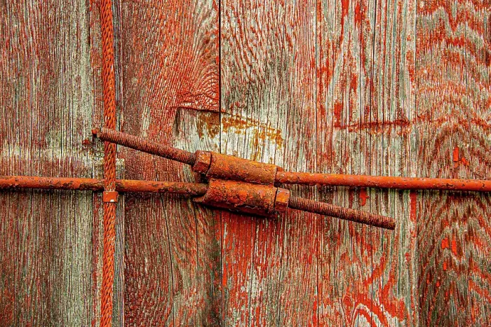 Framed Print : USA, Vermont, St. Johnsbury. Home of Stephen Huneck Gallery, red barn, door and window latch