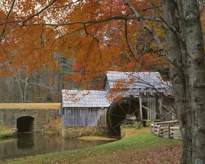 Framed Print : USA, Virginia, Blue Ridge Parkway, Autumn at Mabry Mill