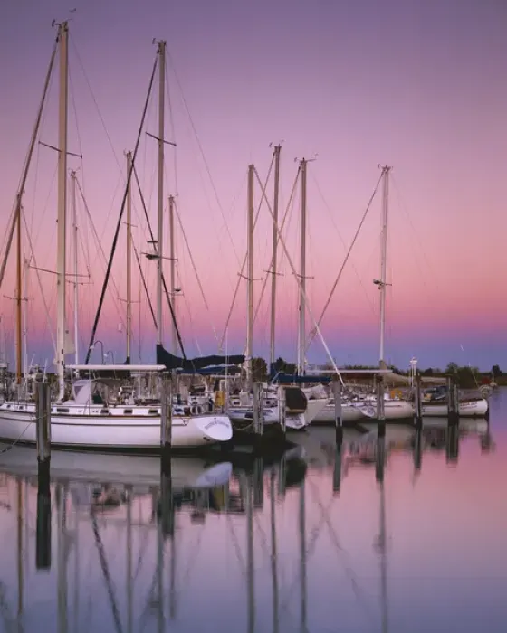 Framed Print : USA, Virginia, Chesapeake Bay, Sailboats at Dusk