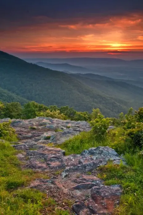 Framed Print : USA, Virginia, Franklin Cliff Overlook. Sunset on forested mountains