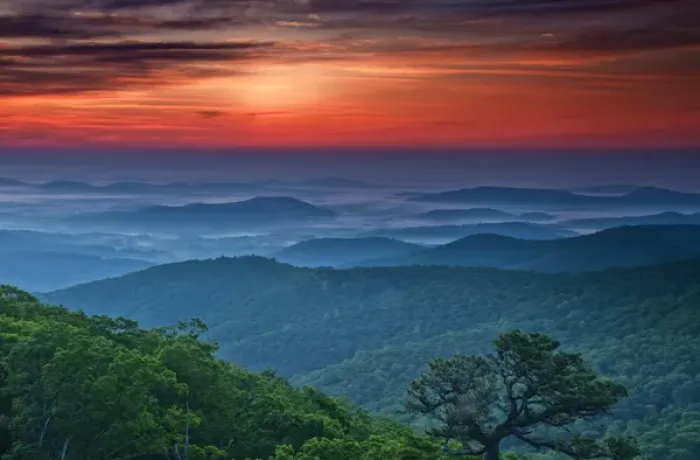 Framed Print : USA, Virginia, Franklin Cliff Overlook. Sunset on forested mountains Credit as Framed Print : USA, Virginia, Franklin Cliff Overlook. Sunset on forested mountains Credit as
