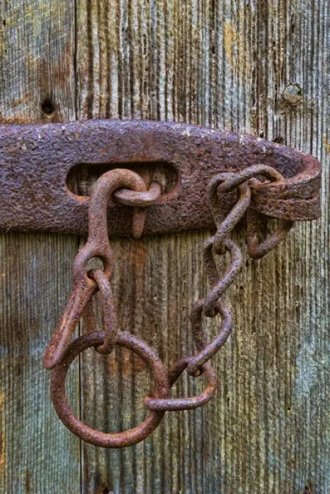 Framed Print : USA, Virginia, Roanoke, Explore Park. Detail of rusty barn door lock