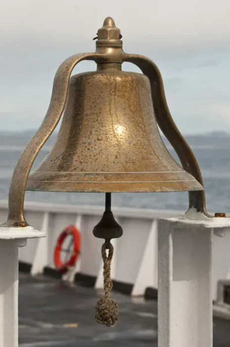 Framed Print : USA, WA, Brass ship bell on Blackball Coho ferry