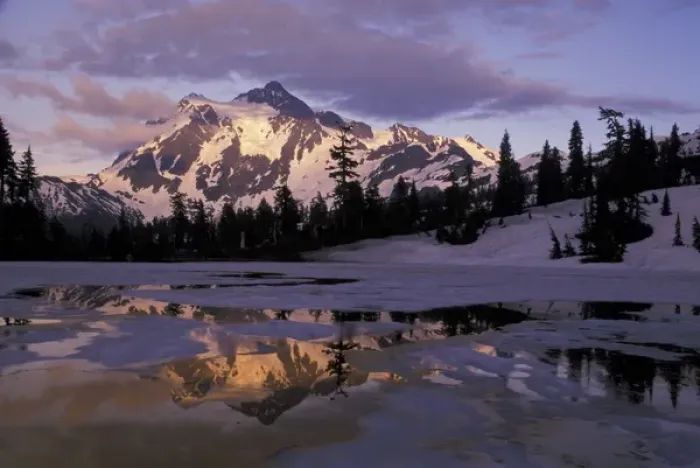 Framed Print : USA, WA, Mt Baker Recreation Area. Mount Shuksan and partially melted out Picture Lake