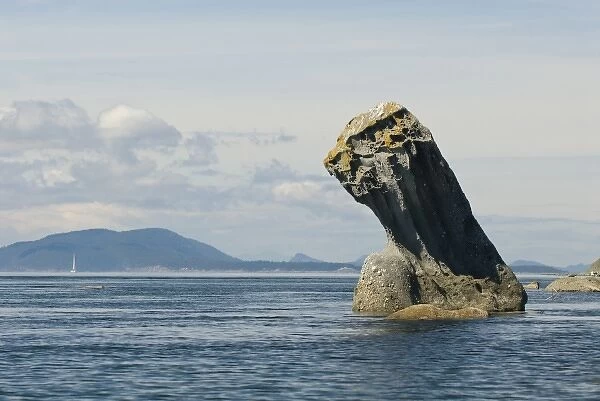 USA, WA, San Juan Islands. Dramatic sandstone pillar carved by wind and wave action