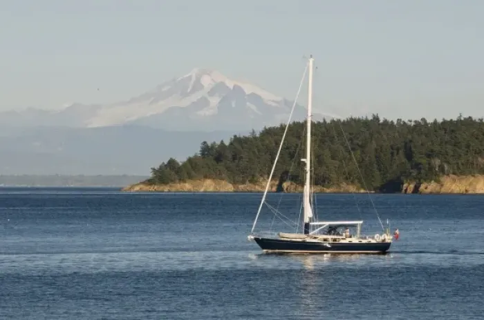 Framed Print : USA, WA, San Juan Islands. Mount Baker dominates landscape when boating in San Juans Framed Print : USA, WA, San Juan Islands. Mount Baker dominates landscape when boating in San Juans