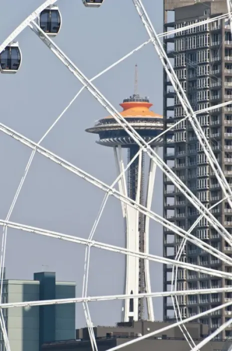 Framed Print : USA, WA, Seattle. Dramatic downtown waterfront includes iconic Space Needle