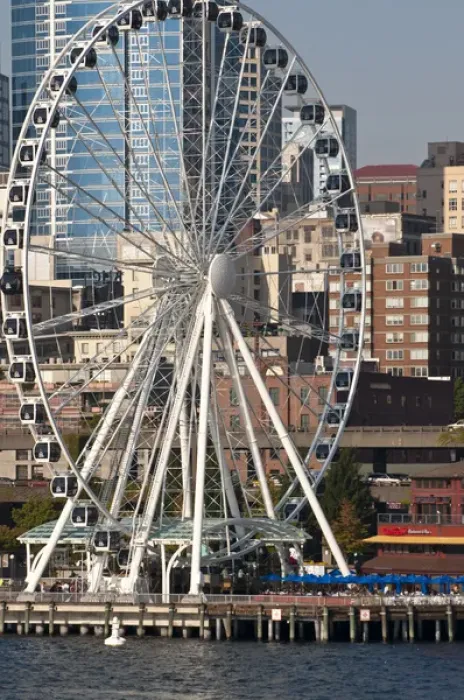 Framed Print : USA, WA, Seattle. Dramatic downtown waterfront with new Seattle Great Wheel on Pier 57 Framed Print : USA, WA, Seattle. Dramatic downtown waterfront with new Seattle Great Wheel on Pier 57