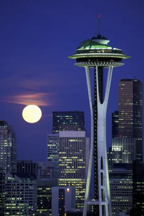 Framed Print : USA, WA, Seattle, Space Needle. Full moon Framed Print : USA, WA, Seattle, Space Needle. Full moon