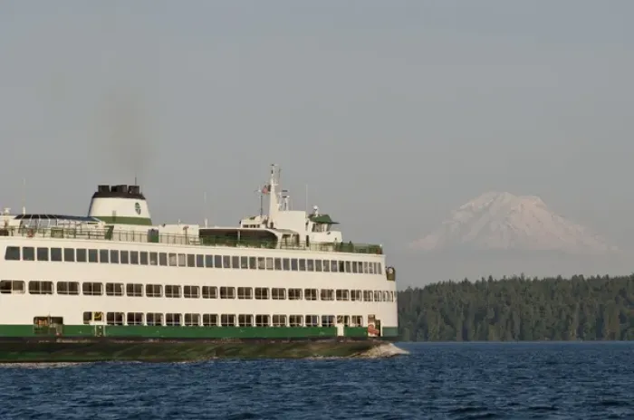 Framed Print : USA, WA, Seattle. Washington State Ferries provide pedestrian and auto transportation Framed Print : USA, WA, Seattle. Washington State Ferries provide pedestrian and auto transportation