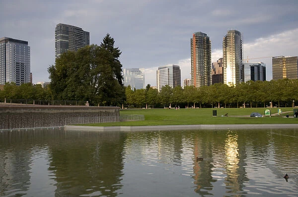 USA, Washington, Bellevue. Skyline from Downtown Park