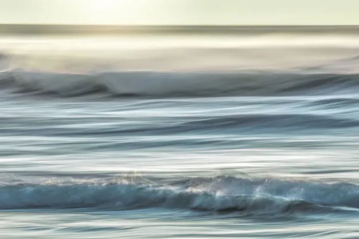 Framed Print : USA, Washington, Cape Disappointment State Park. Motion blur of sunset on coast. Credit as