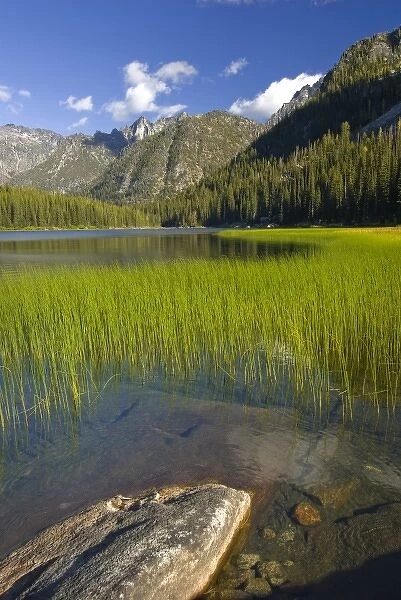 USA, Washington, Cascade Mountains. A view of Lake Stuart in the Alpine Lakes Wilderness