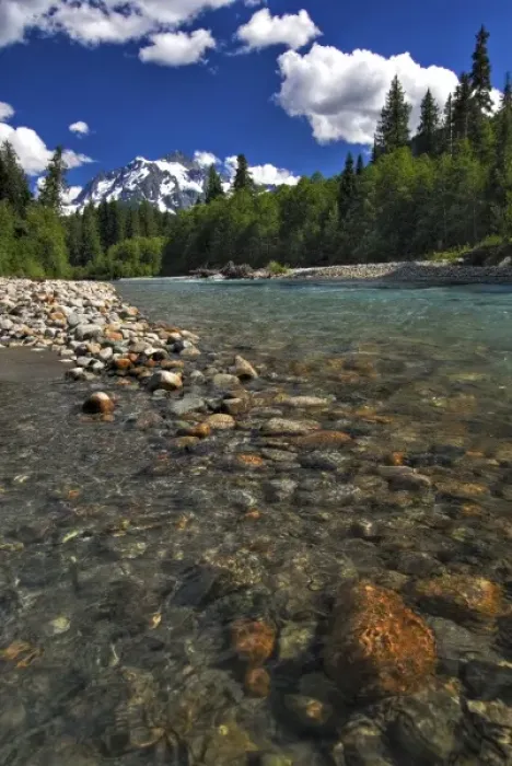 Framed Print : USA, Washington, Cascade Mountains, North Cascades NP. The Nooksak River flows beneath Mt
