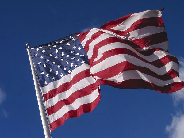 USA, Washington, Cle Elum. American flag flaps in wind. Credit as: Nancy & Steve