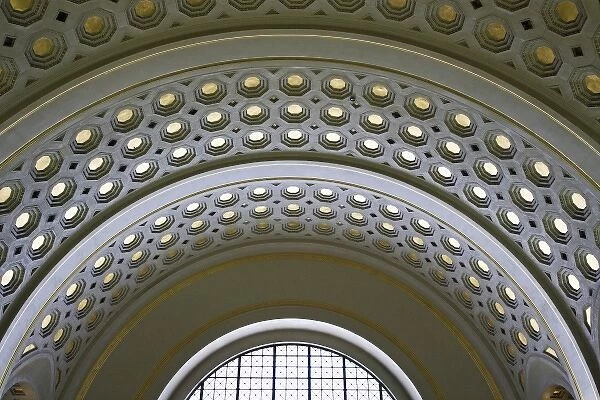 USA, Washington, D. C. View of ceiling decorations inside Union Station train depot