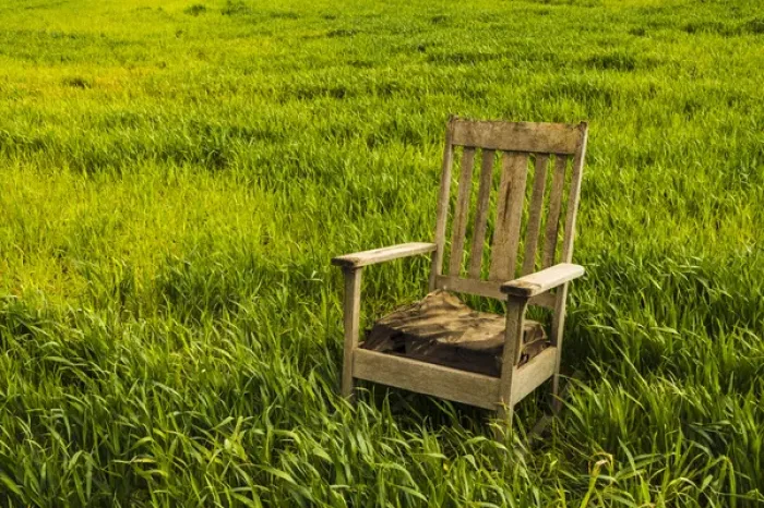 Framed Print : USA, Washington, field, rocking chair Framed Print : USA, Washington, field, rocking chair