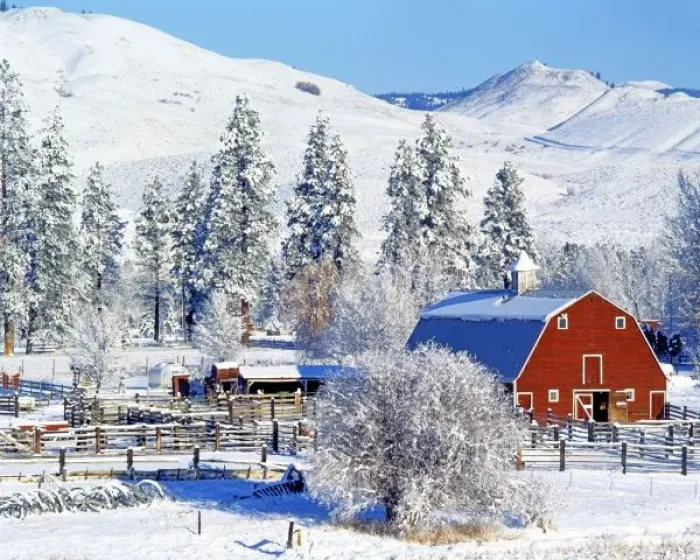 Framed Print : USA, Washington, Methow Valley, Barns in winter