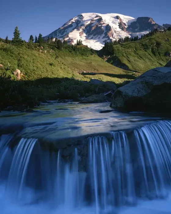 Framed Print : USA, Washington, Mt. Rainier National Park, Cascade below Mt. Rainier