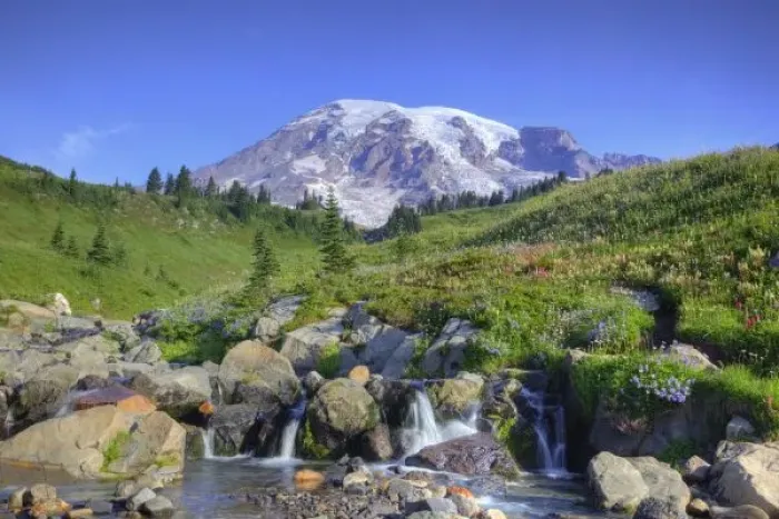 Framed Print : USA, Washington, Mt. Rainier NP, Mt. Rainier and Edith Creek