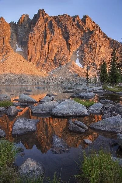 USA, Washington, North Cascade Mountains. Mountain reflection in Cathedral Lake