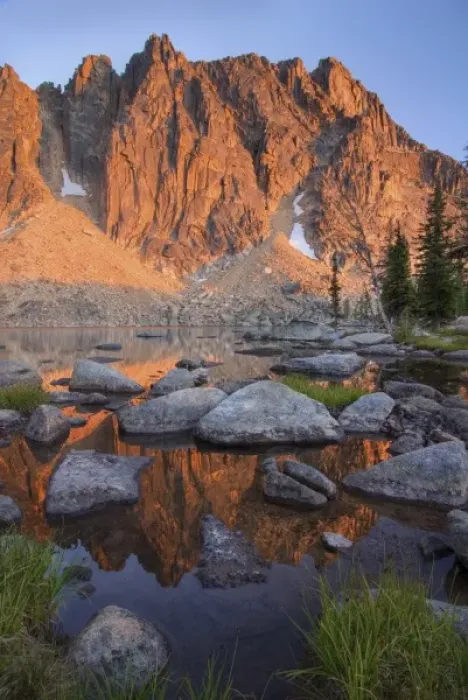 Framed Print : USA, Washington, North Cascade Mountains. Mountain reflection in Cathedral Lake Framed Print : USA, Washington, North Cascade Mountains. Mountain reflection in Cathedral Lake
