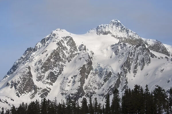 USA, Washington, North Cascades National Park. Spring snowfall on Mt. Shuksan. Credit as