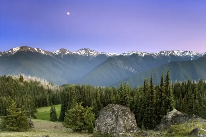 Framed Print : USA, Washington, Olympic National Park. Moonrise viewed from Deer Park