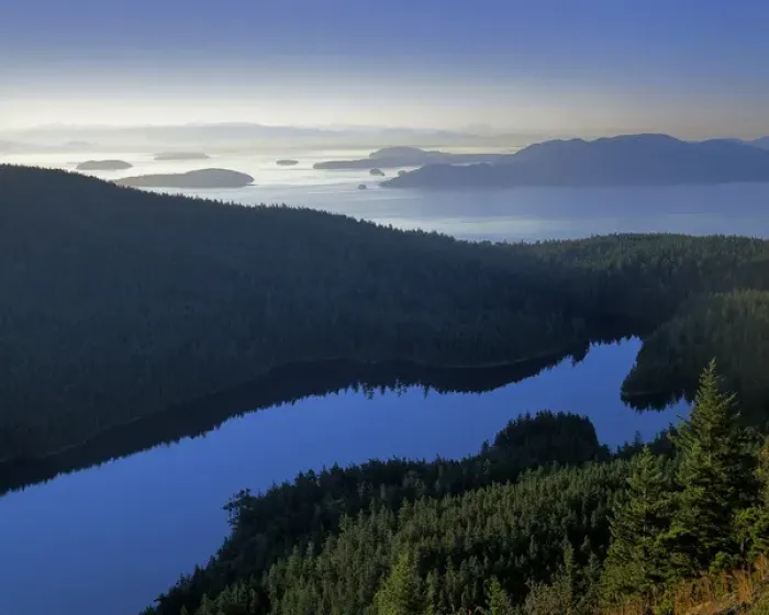 Framed Print : USA, Washington, Orcas Island, Moran State Park, Twin Lakes and Rosario Strait from Mt Framed Print : USA, Washington, Orcas Island, Moran State Park, Twin Lakes and Rosario Strait from Mt