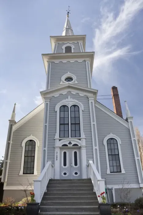 Framed Print : USA, Washington, Port Gamble. Exterior view of church front. Credit as: Don Paulson Framed Print : USA, Washington, Port Gamble. Exterior view of church front. Credit as: Don Paulson