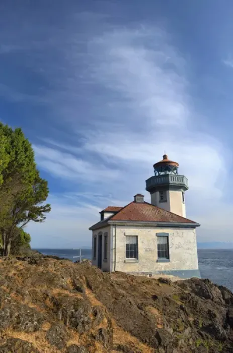 Framed Print : USA, Washington, San Juan Island, Lime Kiln Point State Park, Lime Kiln Point Lighthouse