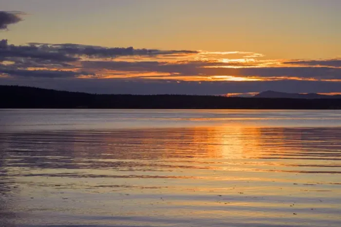 Framed Print : USA, Washington, San Juan Islands, Orcas Island, Sunset from West Beach over Waldron Island