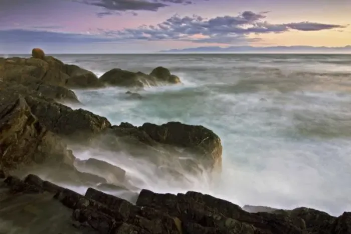 Framed Print : USA, Washington, San Juan Islands. Waves crash on the south shores of Lopez Island