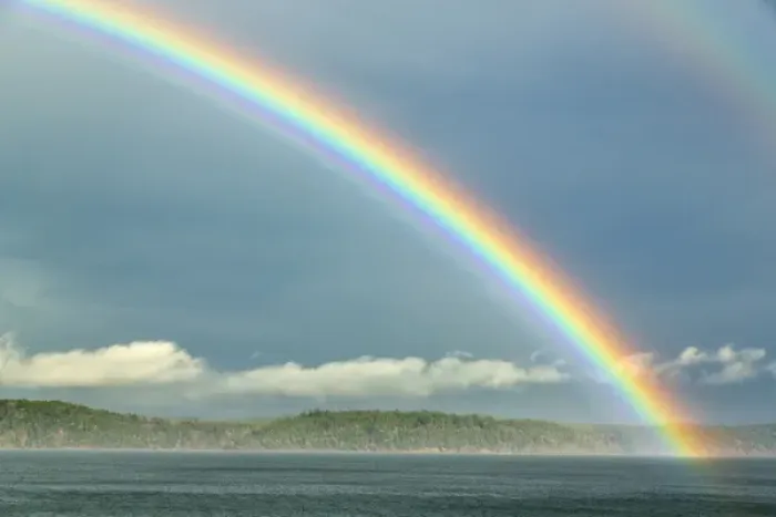 Framed Print : USA, Washington, Seabeck. Rainbow over Hood Canal