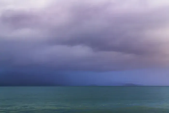Framed Print : USA, Washington, Seabeck. Storm clouds over Hood Canal at twilight