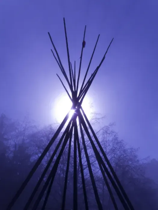Framed Print : USA, Washington, Seabeck. Teepee frame backlit by full moon