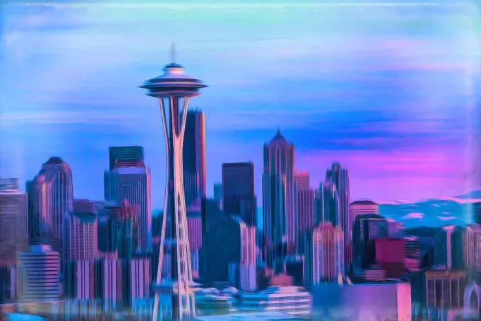 Framed Print : USA, Washington, Seattle. Abstract of downtown