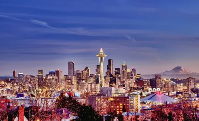 Framed Print : USA, Washington, Seattle, New Years Day in Seattle