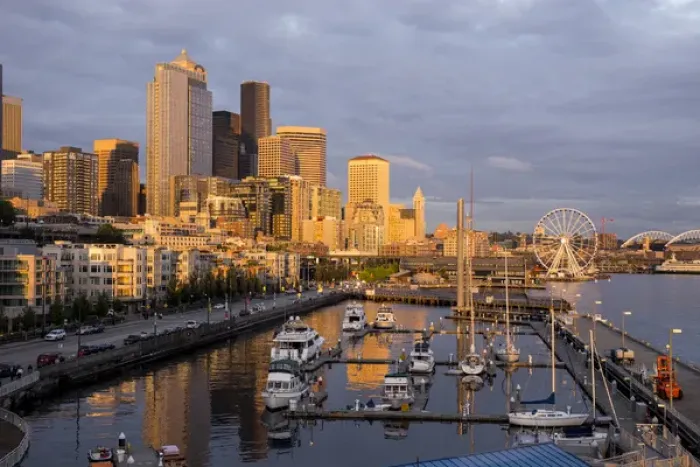 Framed Print : USA, Washington, Seattle. Night time skyline from Pier 66 Framed Print : USA, Washington, Seattle. Night time skyline from Pier 66