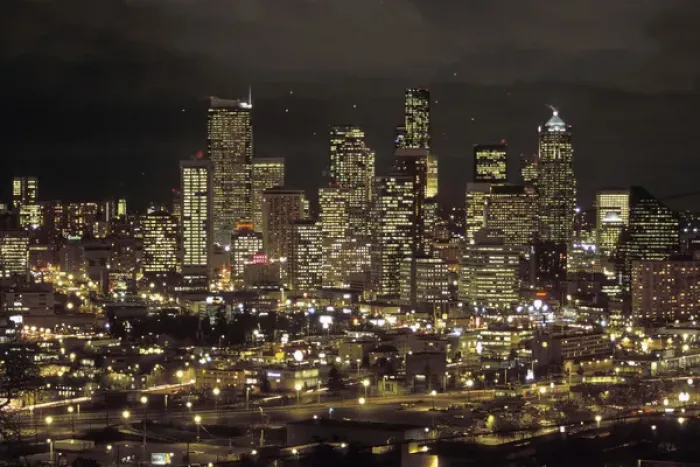 Framed Print : USA, Washington, Seattle. Nighttime skyline of downtown Framed Print : USA, Washington, Seattle. Nighttime skyline of downtown