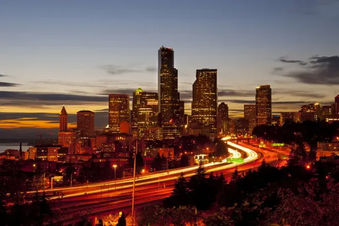 Framed Print : USA, Washington, Seattle. Seattle skyline at dusk Framed Print : USA, Washington, Seattle. Seattle skyline at dusk