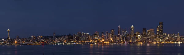 USA, Washington, Seattle, Skyline, panorama, night