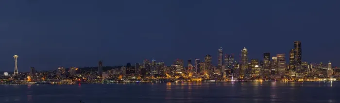 Framed Print : USA, Washington, Seattle, Skyline, panorama, night Framed Print : USA, Washington, Seattle, Skyline, panorama, night