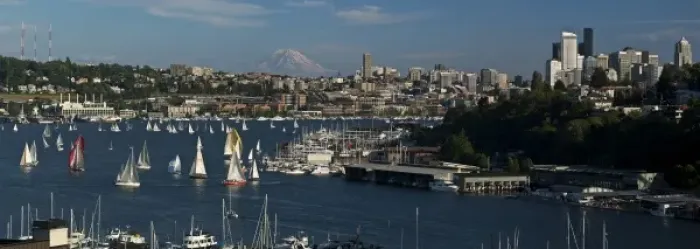 Framed Print : USA, Washington, Seattle. Summer cityscape panorama features Lake Union, sailboats and Mt Framed Print : USA, Washington, Seattle. Summer cityscape panorama features Lake Union, sailboats and Mt