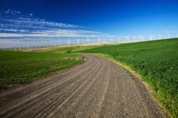 Framed Print : USA, Washington, Spring in Palouse Country Washington with Wind Generators